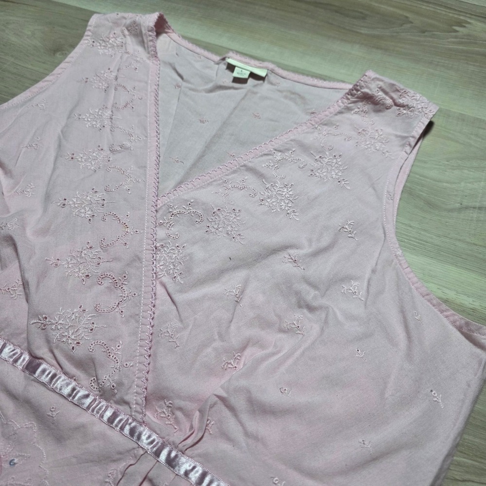 J. Jill‎ Embroidered Wrap Top Womens L Pink Cotton Sleeveless Sequin Boho Blouse
